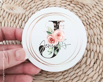 Personalised Black Floral Coaster | Custom Name Initial Coaster | Gift for Her | Gift for Him | Gifts for Home | Birthday | Wedding NM10