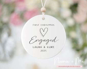 First Christmas Engaged | Christmas Keepsake | Christmas Tree Decoration | Personalised Ceramic Bauble | Engagement Gift Ornament CM10-H