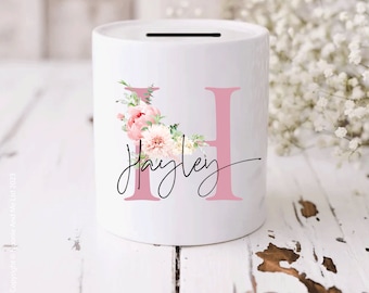 Personalised Ceramic Money Box | Custom Name Initial | Gift for Her | Gift for Him | Piggy Bank | Birthday | Wedding | New Baby NM14