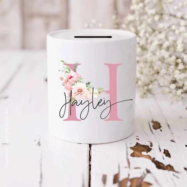 Personalised Ceramic Money Box | Custom Name Initial | Gift for Her | Gift for Him | Piggy Bank | Birthday | Wedding | New Baby NM14