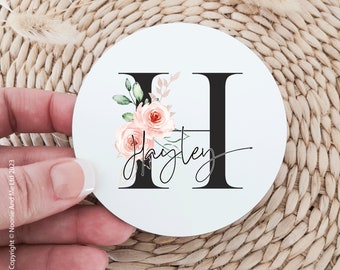 Personalised Black Floral Coaster | Custom Name Initial Coaster | Gift for Her | Gift for Him | Gifts for Home | Birthday | Wedding NM10