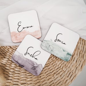 Custom Text Watercolour Personalised Coaster | Gift for Her | Gift for Him | Birthday | Wedding | Ceramic | Wood | Coffee | Tea NM22