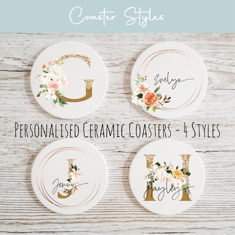 Personalised Ceramic Coaster Circle Custom Name Initial Etsy UK