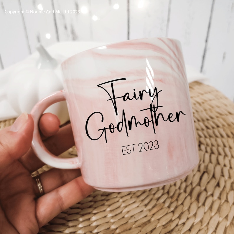 Fairy Godmother Marble Mug Gift, Personalised Mug for Godparents, Godmother Proposal Keepsake NM05 Pink