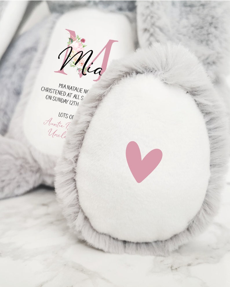 Personalised Christening Baptism Gift for Girls Boys Soft Grey Bunny, Goddaughter Godson Gifts, Holy Communion Stuffed Teddy image 5