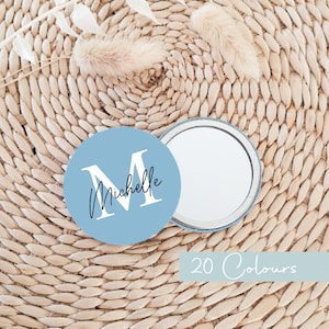 Personalised Colour Initial Bridesmaid Mirror Compact | Bridesmaid Gift | Hen Party Gift | Bridal Shower | Custom Name Pocket Mirror NM01