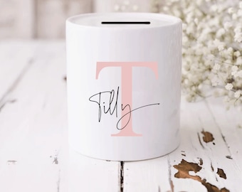 Personalised Ceramic Money Box | Custom Name Initial | Gift for Her | Gift for Him | Piggy Bank | Birthday | Home Gift | New Baby NM01