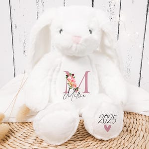 Personalised First Teddy | Soft White Bunny | New Born Teddy | New arrival | My First Bear | Custom Printed Name Teddy Rabbit Bunny MN14