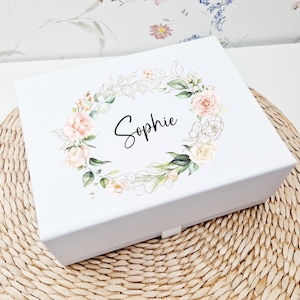 White Large Luxury Gift Box with Rose Wreath | Personalised Name Gift Box, Empty Gift Box, Small Medium Gift Box NM20