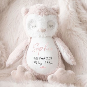 New Baby Personalised First Teddy | Soft Owl | New Born Teddy | New arrival | My First Bear | Keepsake Teddy Bear, Birth Announcement