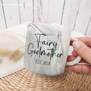 Fairy Godmother Marble Mug Gift, Personalised Mug for Godparents, Godmother Proposal Keepsake NM05 Grey