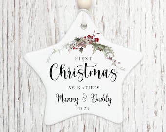 First Christmas as Parents Mummy Daddy | Christmas Keepsake | Christmas Tree Decoration | Personalised Ceramic Bauble STYLE3