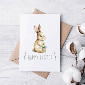 Lot de 5 cartes de Pâques - Carte de voeux aquarelle illustrée mignon lapin de Pâques