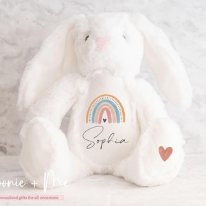 Personalised First Teddy Boho Rainbow | White Bunny Teddy | New Born Teddy | New arrival | My First Bear | Custom Printed Teddy Bear NM18