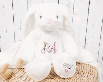Personalised First Teddy | Soft White Bunny | New Born Teddy | New arrival | My First Bear | Custom Printed Name Teddy Rabbit Bunny MN14