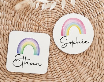Posavasos de madera arcoíris personalizado / Posavasos con nombre personalizado / Regalo para ella / Regalo para niñas, posavasos infantil NMRB8