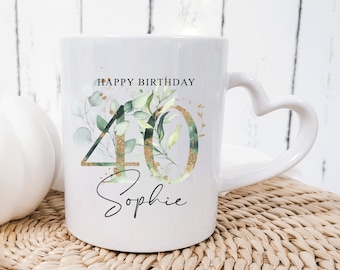 Personalised Birthday Mug Gift, 18th 21st 40th 50th 60th Birthday Gift for Her, Happy Birthday Mug Gift for Women, Eucalyptus Design NM08