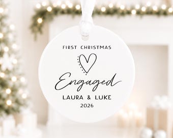 First Christmas Engaged | Christmas Keepsake | Christmas Tree Decoration | Personalised Ceramic Bauble | Engagement Gift Ornament