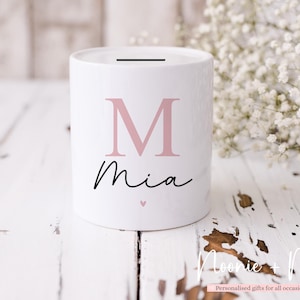 Personalised Ceramic Money Box | Custom Name Initial, Gift for Her, Gift for Him, Piggy Bank | Birthday, Home Gift, New Baby NM01