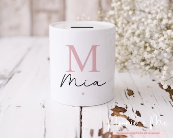 Personalised Ceramic Money Box | Custom Name Initial, Gift for Her, Gift for Him, Piggy Bank | Birthday, Home Gift, New Baby NM01