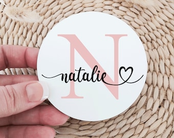 Personalised Name Drinks Coasters with Heart, Drinks Mat Gloss Finish, Drinks Coaster Any Name, Coaster for Girls, Name and Initial NM06