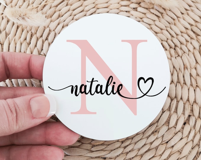Personalised Name Drinks Coasters with Heart, Drinks Mat Gloss Finish, Drinks Coaster Any Name, Coaster for Girls, Name and Initial NM06