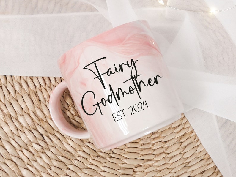 Fairy Godmother Marble Mug Gift, Personalised Mug for Godparents, Godmother Proposal Keepsake NM05 image 1