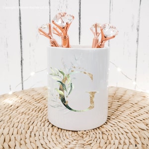 Personalised Eucalyptus Initial Pencil Pot Gift, Makeup Brush Holder for Mom, Mother's Day Gift, Mum Keepsake, Gift for Her NM07