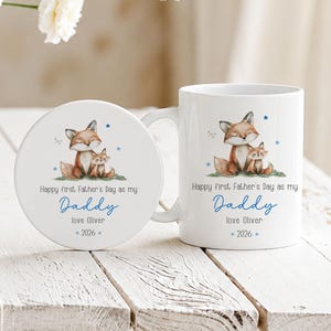 First Fathers Day As My Daddy Gift | Personalised First Father's Day Ceramic Mug & Coaster Gift Set for New Dad | Daddy | Pops | Dada | Baba