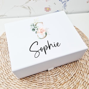 White Large Luxury Gift Box with Rose Initial | Personalised Name Gift Box, Empty Gift Box, Small Medium Gift Box NM20