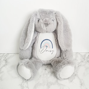 Personalised First Teddy | Grey Bunny Teddy | New Born Teddy | New arrival | My First Bear | Custom Printed Name Teddy Bear