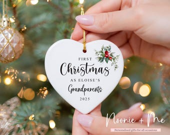 Personalised First Christmas as Grandparents Grandma Nana Grandpa Bauble Hanging Ceramic Ornament Gift, Christmas Keepsake