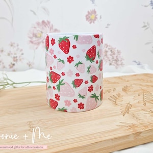 Strawberry Pen Holder | Cute Pink & Red Fruit Desk Organizer | Strawberry Mug for Office or Makeup Brushes