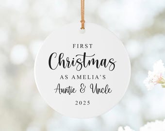 First Christmas as Auntie Uncle Personalised Hanging Ceramic Ornament, Gifts for Uncles, Gifts for Aunties, Christmas Keepsake