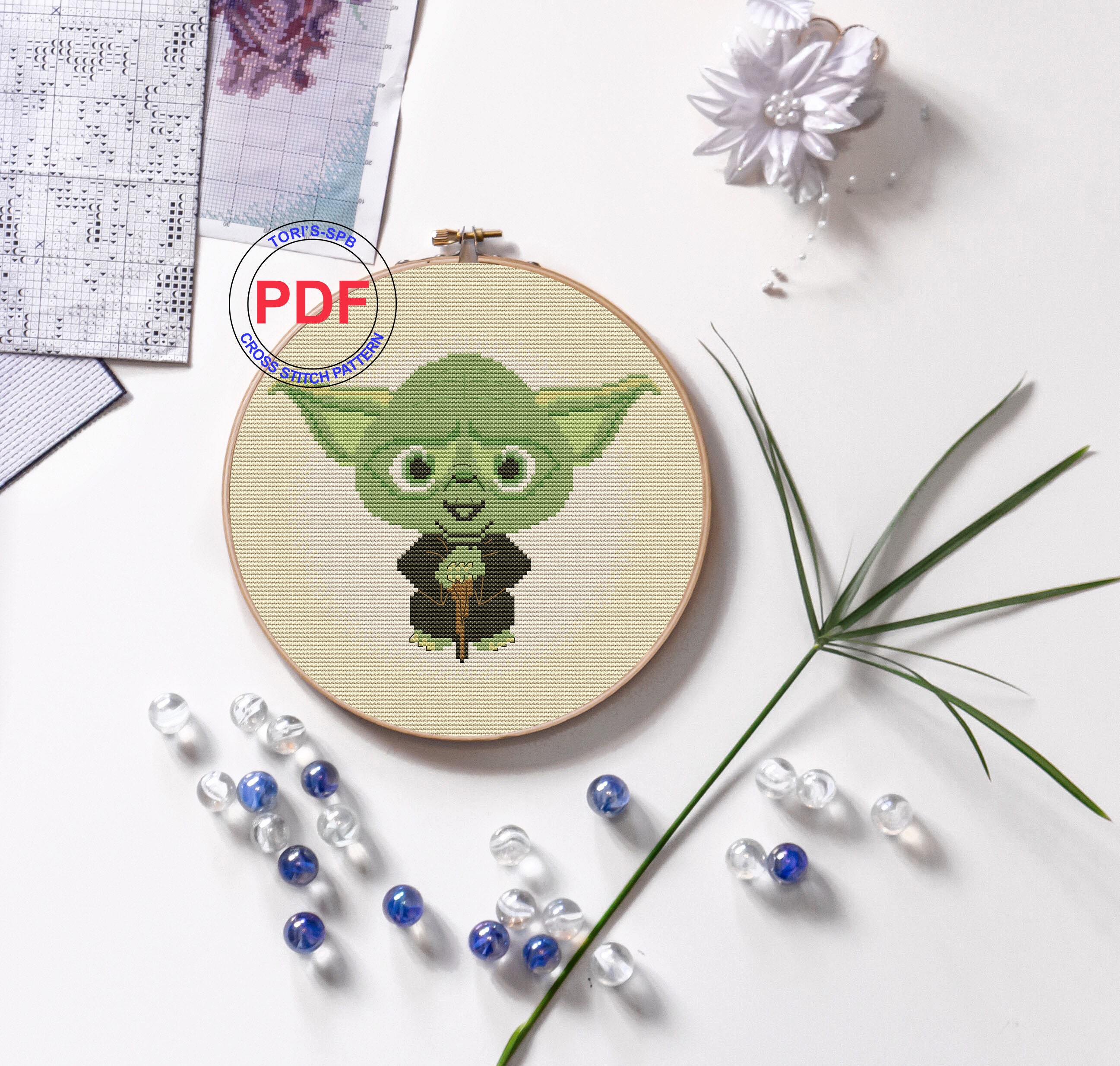 Baby Yoda Star Wars Cross stitch pattern PDF Modern cross Etsy