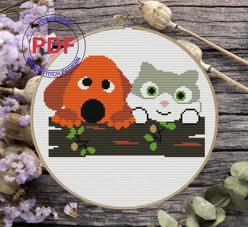 Dog cross stitch pattern Wall decor Wall art Cat cross stitch pattern
