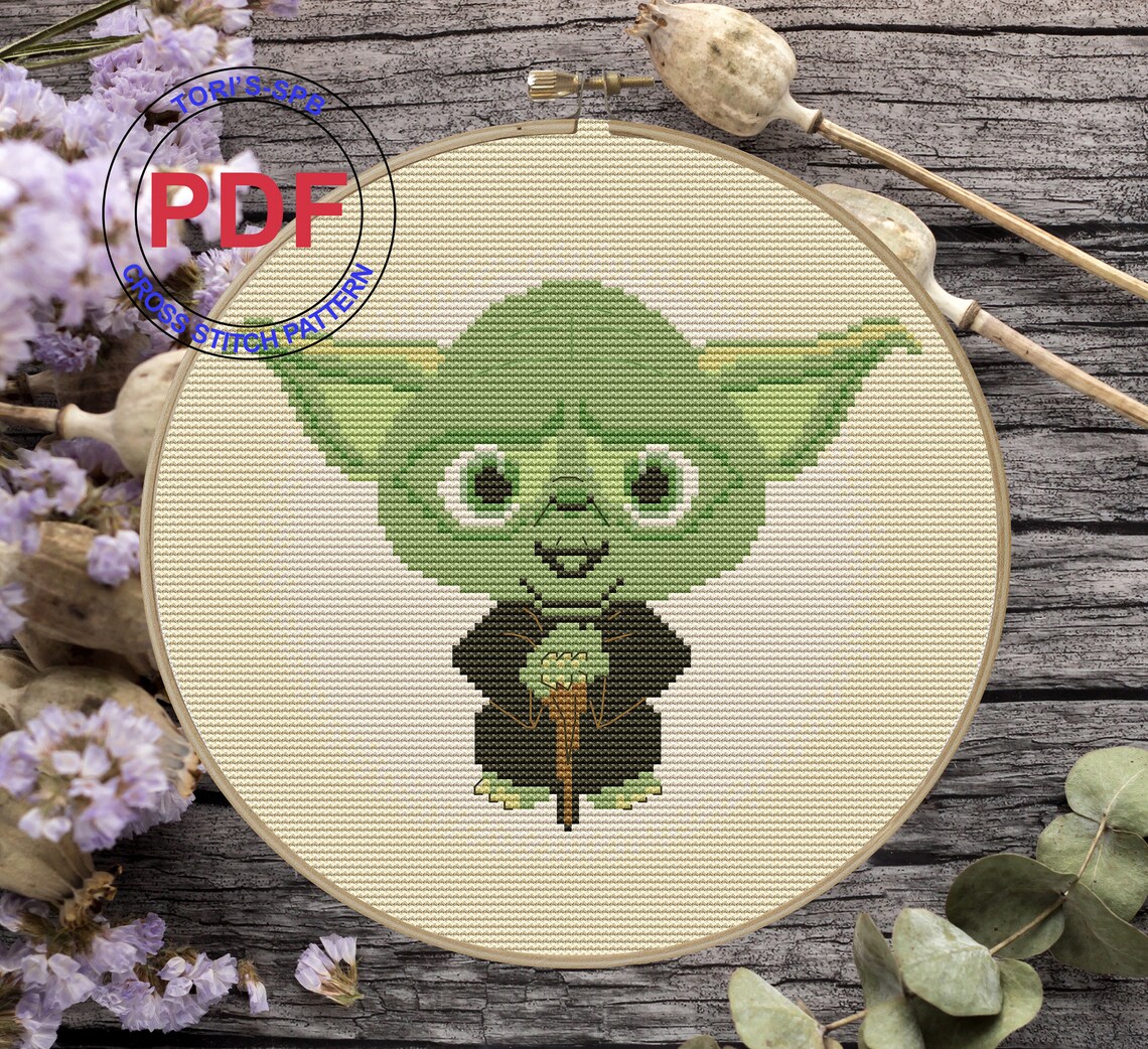 Baby Yoda Star Wars Cross stitch pattern PDF Modern cross Etsy