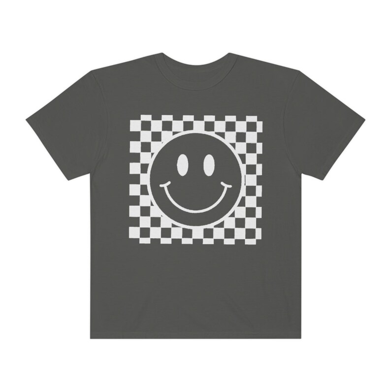 Checkered Smiley Face Shirt, Smiley Face Tee, Smiley Face T-shirt, Gift for Her, Funny Shirt, Checkered Shirt, Checkered Tee image 2