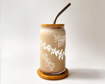Plumeria Lei Glass Can Cup Gift For Her, Hawaii Style Cup