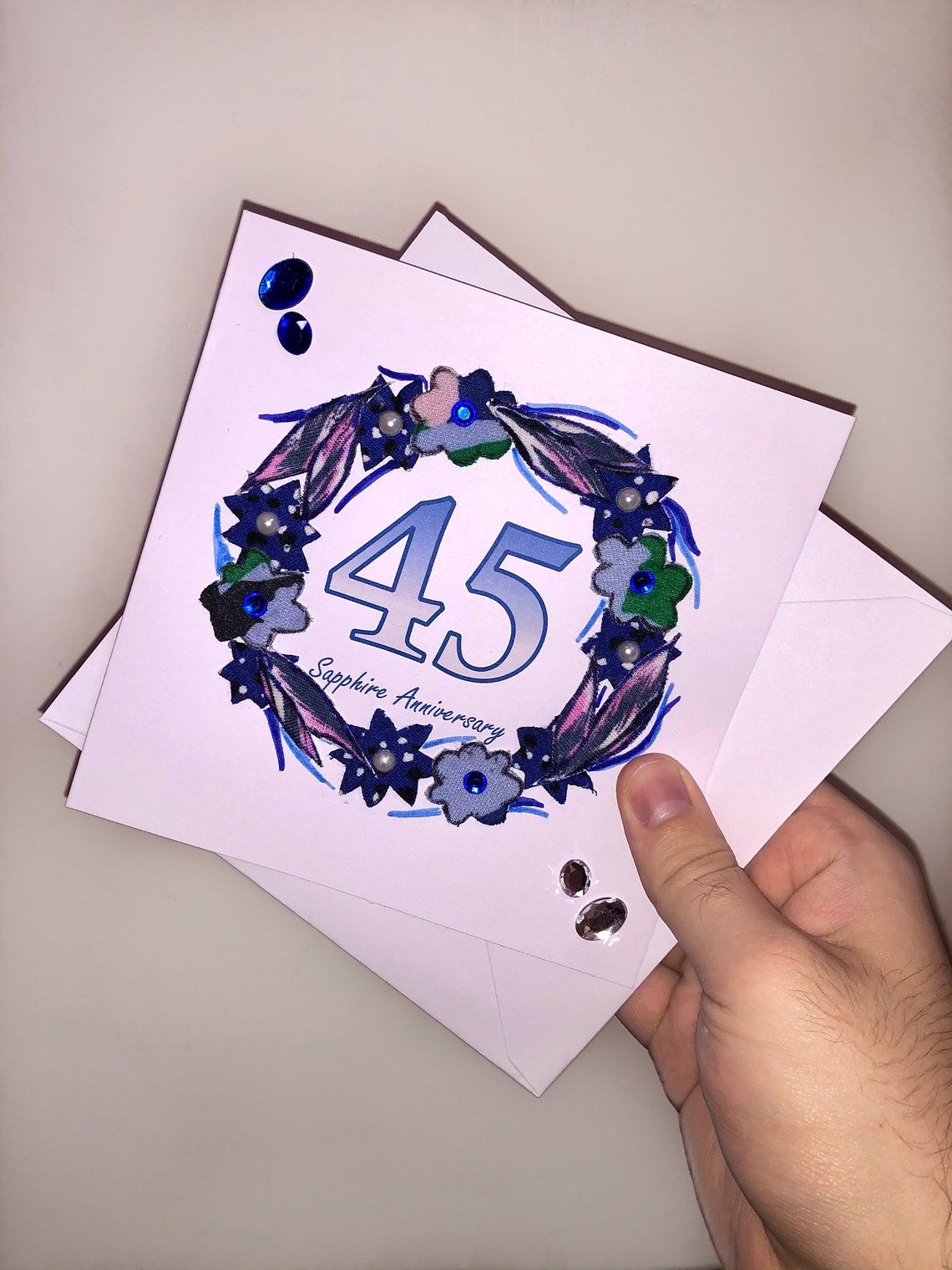 6x6 Blue Wreath 45th Sapphire Wedding Anniversary Card Etsy