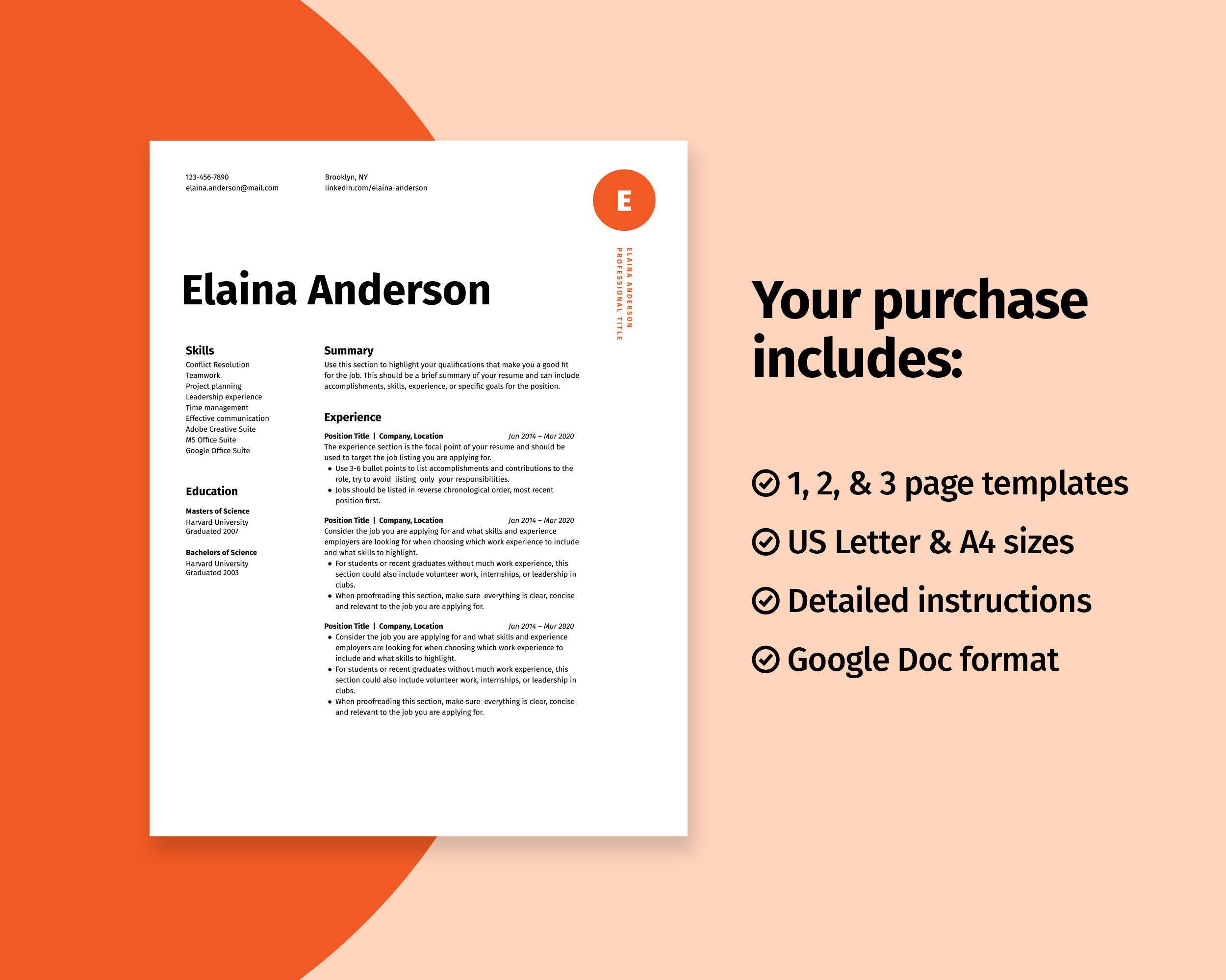 Eames Google Docs Resume Template Skillshot Modern Resume Templates - Etsy