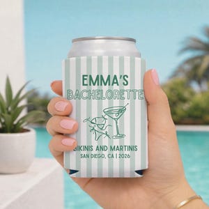 Bikinis and Martinis Can Coolers, Bachelorette koozies, Bachelorette gifts, Martini Bride, Beach bachelorette, Custom koozies, Lake bachelor