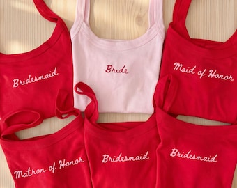 Custom Bridesmaid Tank Top, Bridesmaid Gifts, Bridesmaid Pajamas, Bachelorette Party Favors, Personalized spaghetti strap shirt, Bride to be