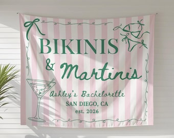 Bikinis and Martinis banner, Martini Bachelorette, Beach bachelorette decor, Custom banner, Pool Party Decor, Margs and Matrimony