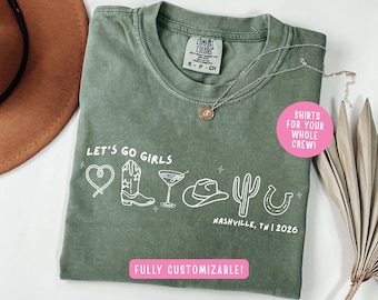 Western bachelorette party shirts, Nashville bach party tee, Let's go girls, Last Rodeo, Custom bachelorette shirts, Scottsdale group shirts