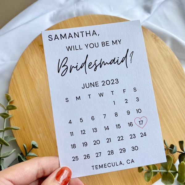 Bridesmaid proposal card|Will you be my bridesmaid card|Bridesmaid save the date Calendar|Maid of honor proposal box