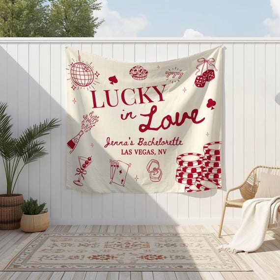 Lucky in Love Bachelorette Sign, Las Vegas bachelorette decor, Custom bach banner, Casino bach party, Casino party decor, Vegas before Vows