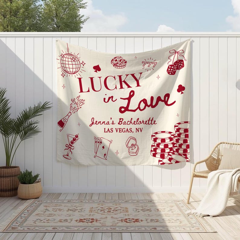 Lucky in Love Bachelorette Sign, Las Vegas bachelorette decor, Custom bach banner, Casino bach party, Casino party decor, Vegas before Vows