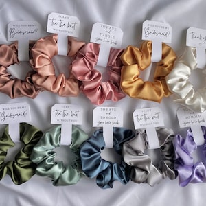 Bridesmaid satin scrunchies|Bridesmaid proposal gifts|Maid of honor gift||To have and to hold your hair back|Cant tie the knot without you