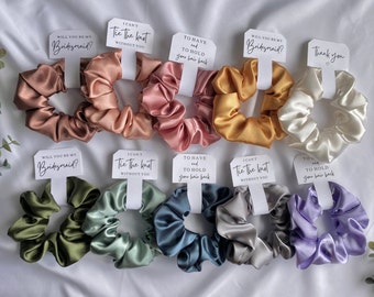 Bridesmaid satin scrunchies|Bridesmaid proposal gifts|Maid of honor gift||To have and to hold your hair back|Cant tie the knot without you